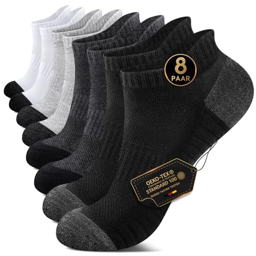 Produktbild: ek sher sneaker sokken herren damen 39-42 kurzsocken mit frotteesohle 8 paar schwarz weiß grau