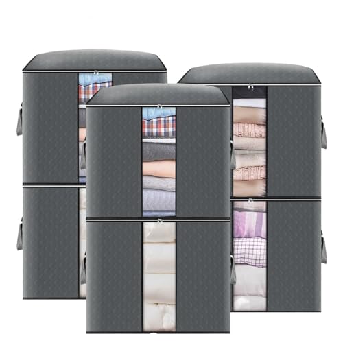 große aufbewahrungstasche 90l 6er set, garprovm schrank organizer für bettdecken und kleidung, grau