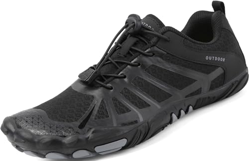 qomo barfußschuhe damen und herren, fitnessturnschuhe, leicht, rutschfest, schwarz 37 eu