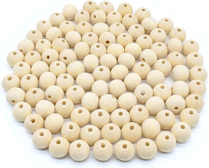 Produktbild: lufcziel holzperlen 20mm 100 stück runde holzkugeln mit loch zum basteln makramee schmuck