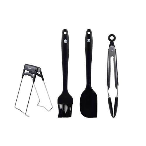 masterpro foodies küchenutensilien set schwarz, silikon und edelstahl, 4-teilig