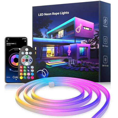 neon led strip 5m rgb, mexllex ip65 wasserdicht, bluetooth app steuerung, dimmbar, musik sync