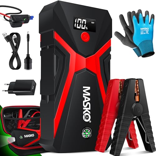 masko jump starter power bank 3000 a peak 24000 mah für 12 v fahrzeuge, inkl. handschuhe