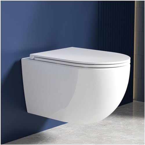 Produktbild: rainsworth hänge wc spülrandlos 360 einloch spülung wand hänge toalett weiß, 48.5cm