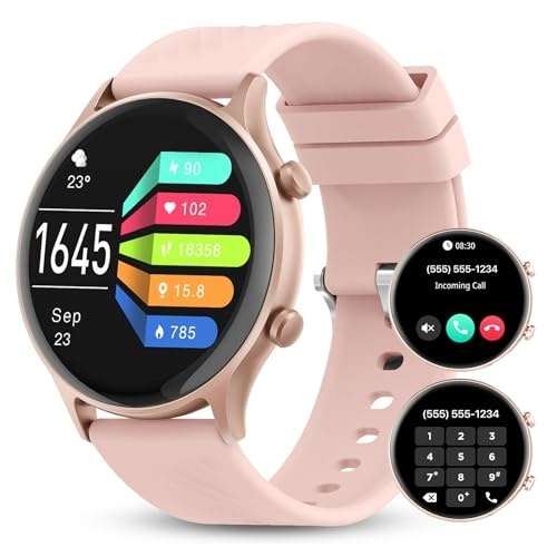 walkerfit smartwatch damen mit telefonfunktion, 1.39 fitnessuhr, schrittzähler, pulsmesser, wasserdicht, aktivitätstracker, android, ios