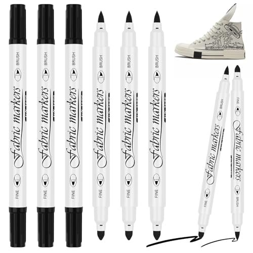 textilstifte 6er set schwarz, vorhot waschmaschinenfest, dual tip 1-5mm, lichtecht und wasserfest