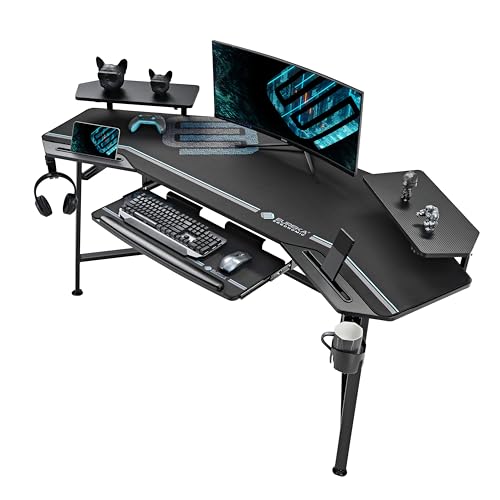 Produktbild: gaming tisch mit led von eureka ergonomic, ergonomisch, schwarz rot