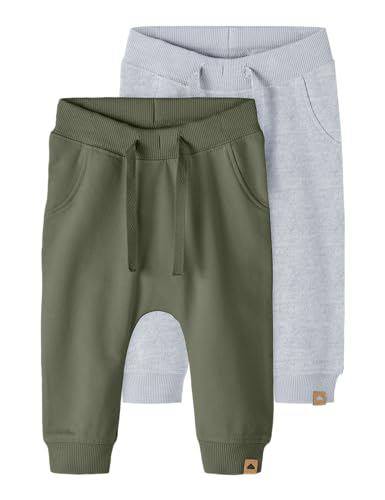 NAME IT Unisex Baby Sweathose Nbntakki 2p, Light Grey Melange/Deep Lichten Green, 98 EU