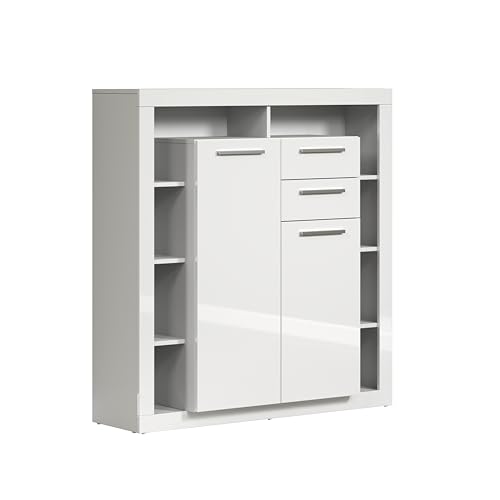 highboard schrank weiß hochglanz 121 x 128 x 40 cm trendteam smart living rock