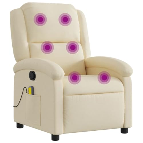 Massagesessel verstellbar mit Vibrationsfunktion, Liegesessel Creme Stoff