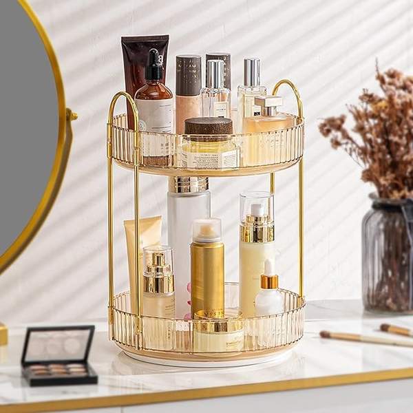 make up organizer menayoda 360 drehbar kosmetik aufbewahrung gold 2-stufig