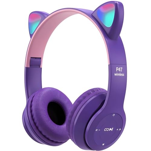Retoo Katzenohren bluetooth kopfhörer kinder kabellos over-ear violett für schule pc