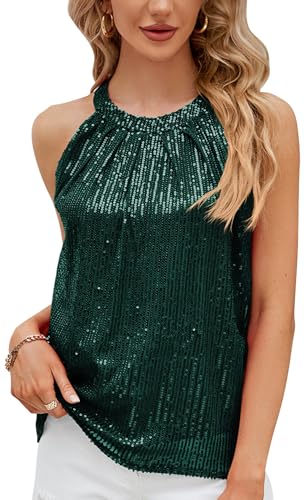 damen glitzer camisole ärmellos tank top mit pailletten grün shimmer weste