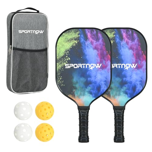 pickleball schläger set sportnow, fiberglas paddel mit 2 schlägern, 4 bällen und tasche