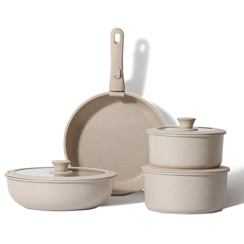 carote topfset 8-teilig mit abnehmbaren griffen, induktion ofenfest antihaft pfannen set