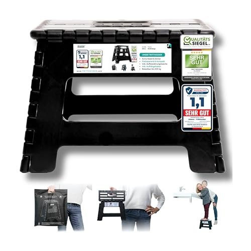 Produktbild: Alason Tritthocker Klappbar 22 cm, 150 kg belastbar, mit Aufhängehaken, anthrazit/schwarz