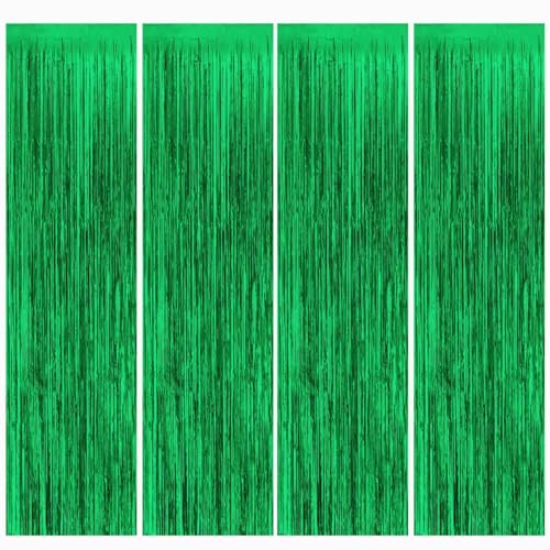 metallic tinsel curtains pack of 4, glitter decoration für party und weihnachten, grün