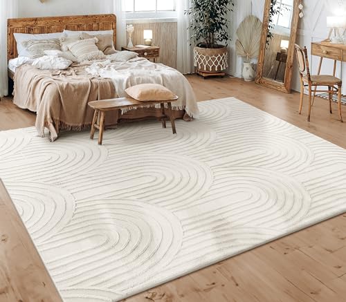 paco home teppich kurzflor geometrisch boho muster weich creme 200x280 cm