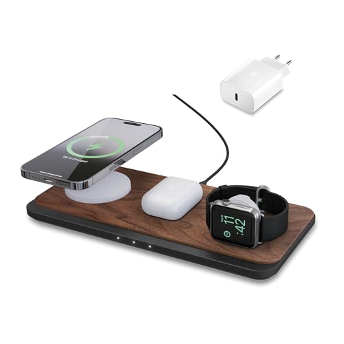 woodcessories multibase pro 3 in 1 ladestation holz magsafe induktives ladegerät iphone airpods apple watch