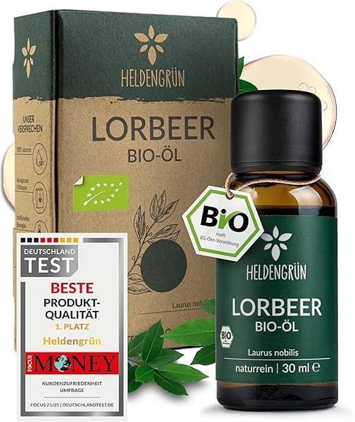 Heldengrün BIO Lorbeeröl 100% rein, zertifiziertes Lebensmittel zum Einnehmen