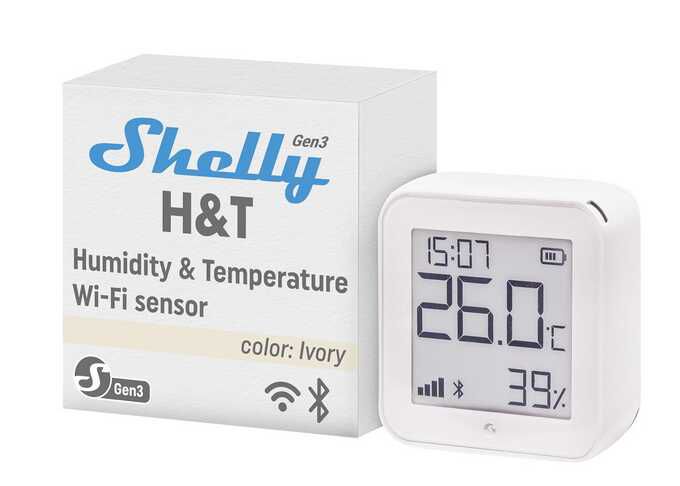 Produktbild: shelly h&t gen3 wlan smart temperatur- und feuchtigkeitssensor elfenbein 19,99