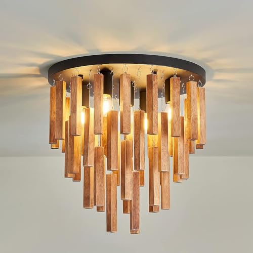 holzbodenlampe boho 40cm rustikal vintage eiche e27 deckenleuchte für wohnzimmer schlafzimmer flur esszimmer