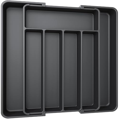 aujen besteckkasten schubladeneinsatz abnehmbar erweiterbar schwarz küchen organizer