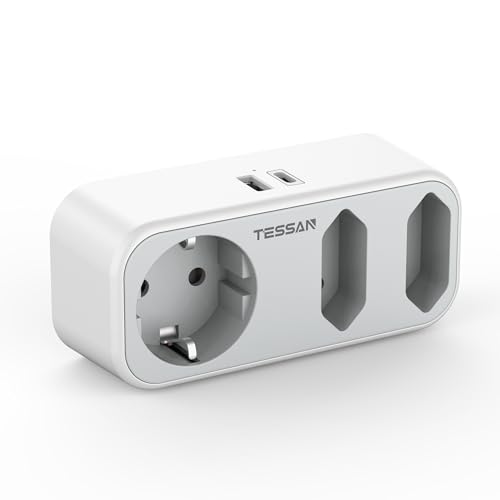 TESSAN steckdosenadapter 5 in 1 mit usb c und usb a, 3-fach steckdose grau