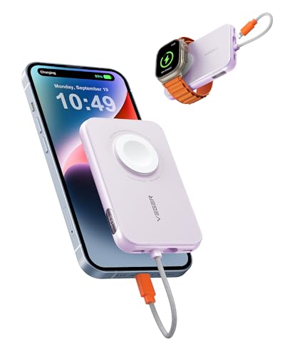 veger mini power bank 5000mAh 20W PD mit apple kabel und usb-c, lila