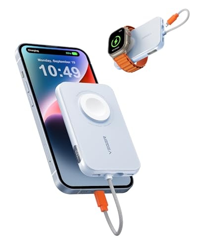 veger mini power bank 20w pd 5000mah mit apple kabel und usb-c kompatibel mit iphone, apple watch, handys blau