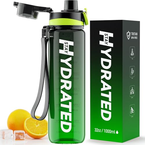 mevoly tritan trinkflasche 1 liter, auslaufsicher, bpa-frei, mit zeitanzeige, gym, outdoor