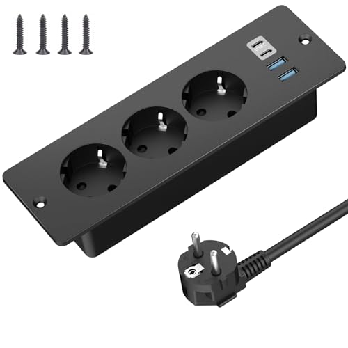 tischplatte steckdose mit usb c, 3-fach einbausteckdose 2m kabel, prime