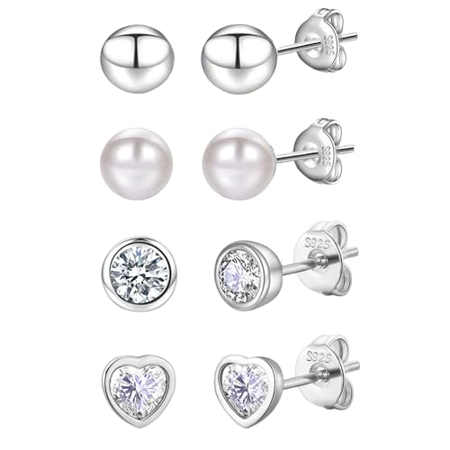 hypoallergene ohrstecker silber für damen mit zirkonia, set kleine ohrstecker