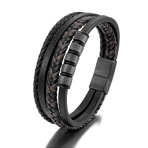 jsnom herren armband lederarmband geflochten schwarz 21cm geschenk für männer