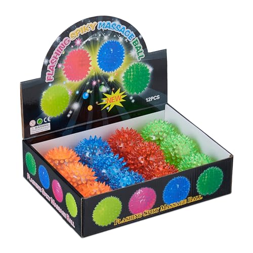 led igelball set 12er, blinkende leuchtbälle in 4 farben, relaxdays flummis,  6,5 cm