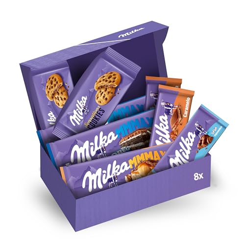 milka schoko & keks geschenkbox 1,5kg, 8 teile, 5 sorten, lufle, caramel, mmmax toffee, mmmax oreo, cookie sensations