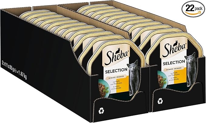 SHEBA Nassfutter für Katzen in Sauce Kalb Truthahn 2 x 11 x 85g