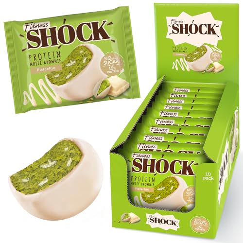 fitnesshock protein brownie snack pistazien 15% eiweiß zuckerfrei low carb 10 x 50g