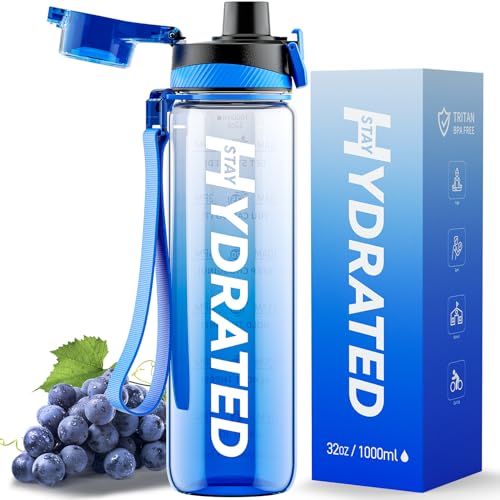 mevoly tritan wasserflasche 1 liter, bpa-frei, auslaufsicher, mit zeitmarkierung