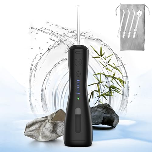 Water Flosser kabellos, 6 Modi, IPX7, Munddusche für Zahnspangen und Zahnfleischpflege - Schwarz