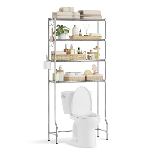 toilettenregal mit 4 ebenen und haken in taubengrau von SONGMICS, 30x83x176cm