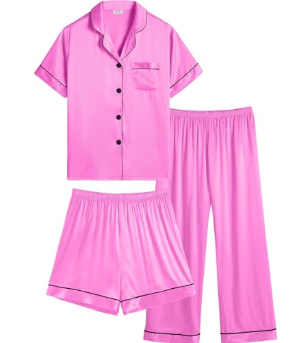 swomog kinder schlafanzüge silk pyjama set für mädchen und jungen kurzarm seide