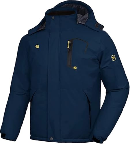 geeksport wasserdichte winterjacke herren gefüttert abnehmbare kapuze navy blau M