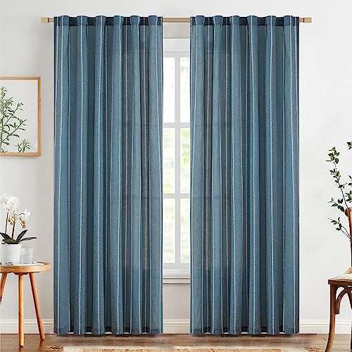 topick gardinen 2er set blau 210 x 140 cm gestreifte vorhänge landhausstil hälfte transparent