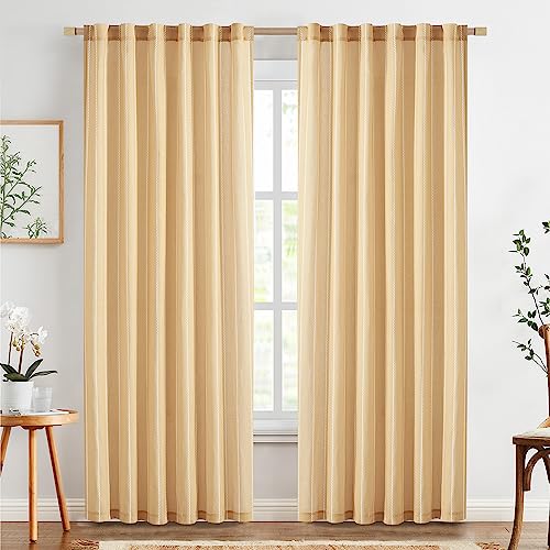 gardinen in gelb 2er set von topick, leinen gestreifte vorhänge tunnelzug 140x210 cm