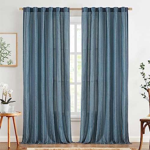 topick gardinen 2er set blau 245 x 140 cm gestreifte vorhänge landhausstil halbtransparent
