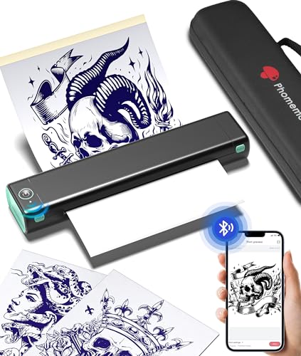 phomemo m08f tattoo drucker, wireless thermo tattoo transfer stencil set mit 10 blatt papier