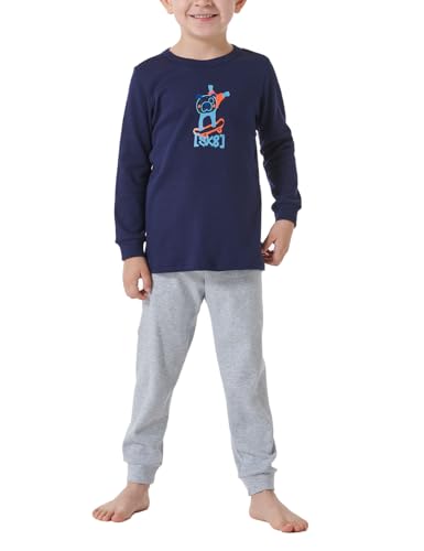 schiesser jungen schlafanzug frottee fleece interlock dunkelblau größe 92 bis 140