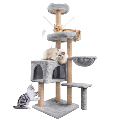 katzen kratzbaum 145 cm HOMIDEC kletterturm mit sisal kratzsäulen höhle plattformen hellgrau