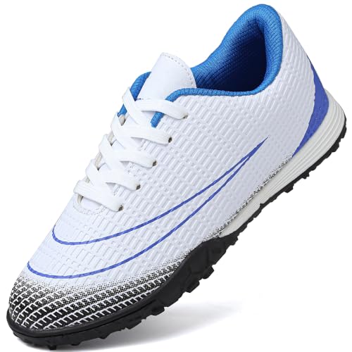vtaSQ fußballschuhe jungen kunstrasen schuhe kinder indoor outdoor unisex weiß blau eu 39